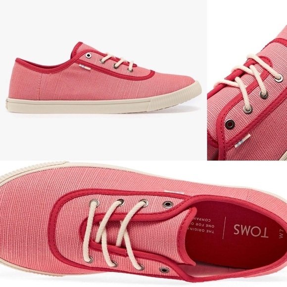 Toms Pink and Red Canvas Shoes with Laces Size 7 - Picture 1 of 11